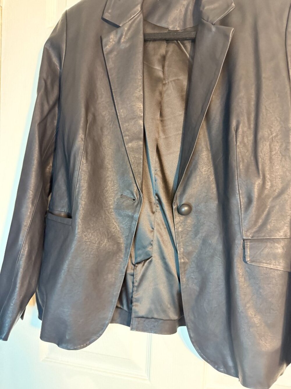Blank NYC Black Faux Leather Blazer | Single Button | Vegan Leather | Size Small - Picture 5 of 11